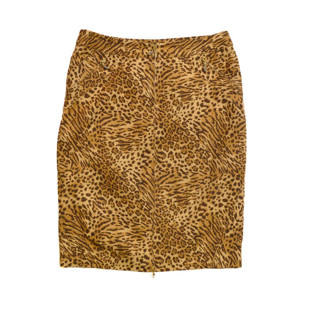 VERSACEヴェルサーチ イタリア製シルク100%レオパード柄膝上丈スカートM