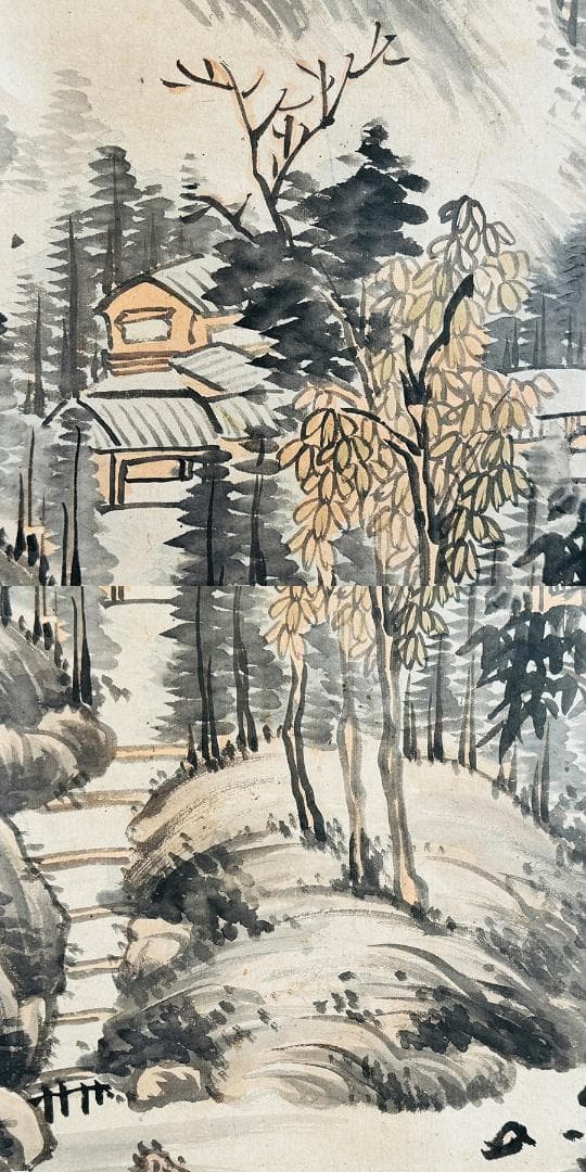 岸派 中西耕石筆 秋景山水  南画家 福岡の人 画寸縦131cm✖️横43cm