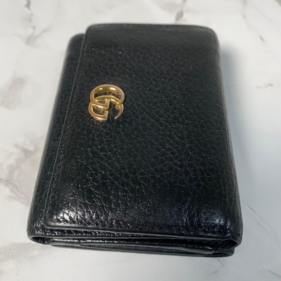 美品✨グッチ 三つ折り財布 ウォレット GGマーモント レザー ブラック