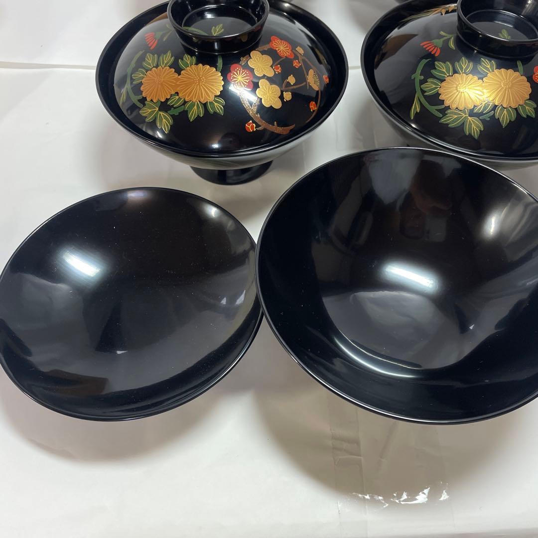 輪島塗　昭和レトロ　金彩　吸物椀　5客　松竹梅　縁起物　特上品　特別製布着