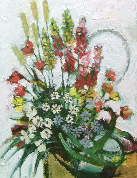 油絵 菅家令子 絵 絵画 インテリア 額付(白) uF6-111202 花