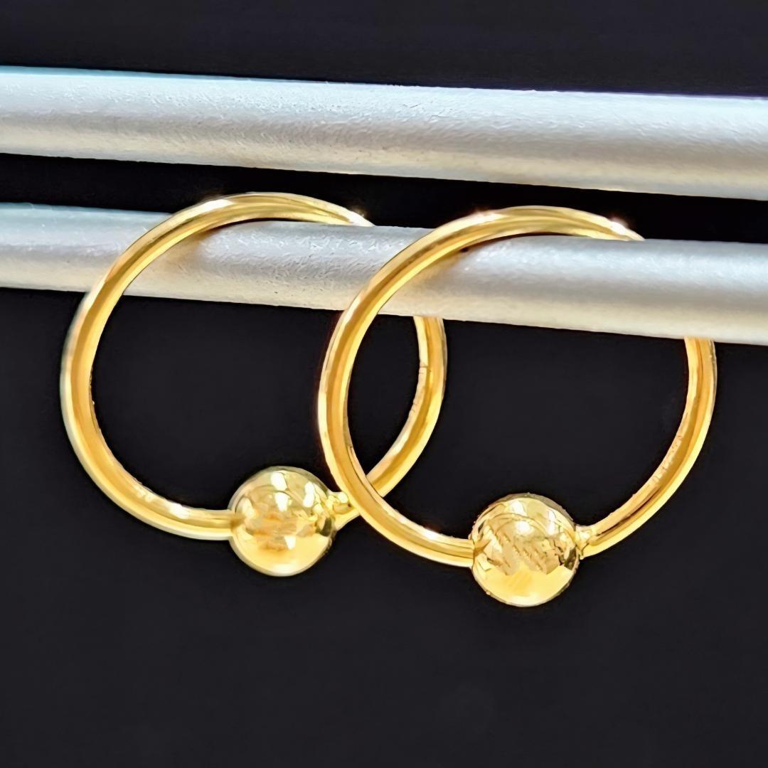 シンプル可愛い！18金 K18 YG イエローゴールド ボール フープ ピアス