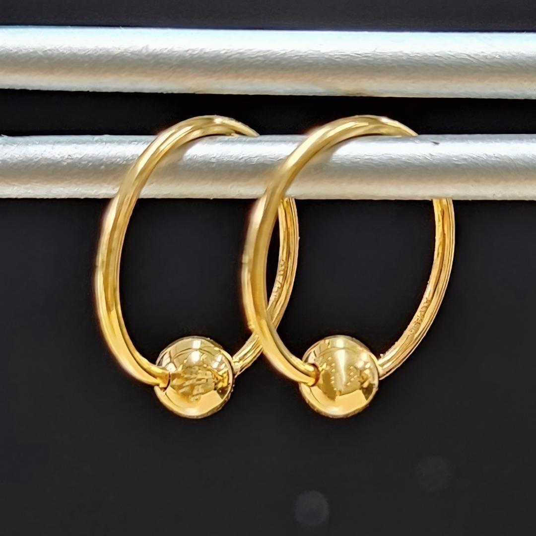 シンプル可愛い！18金 K18 YG イエローゴールド ボール フープ ピアス