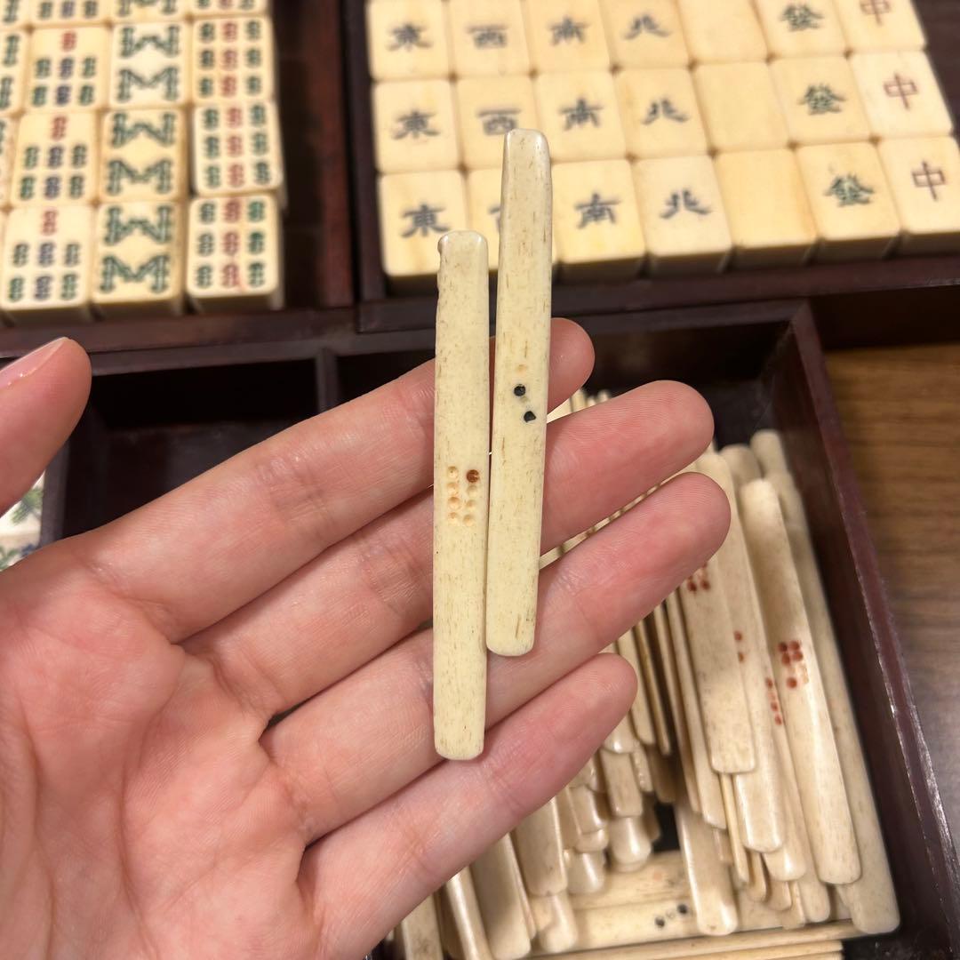 【背竹牌】唐木箱付き麻雀牌 アンティーク 骨牌 骨董 中国 当時物