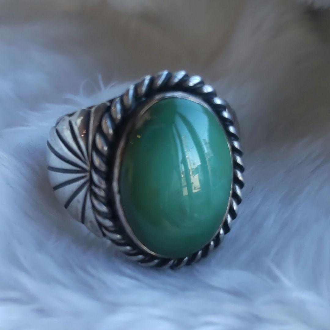 【21号】インディアンジュエリー グリーンターコイズ シルバー925