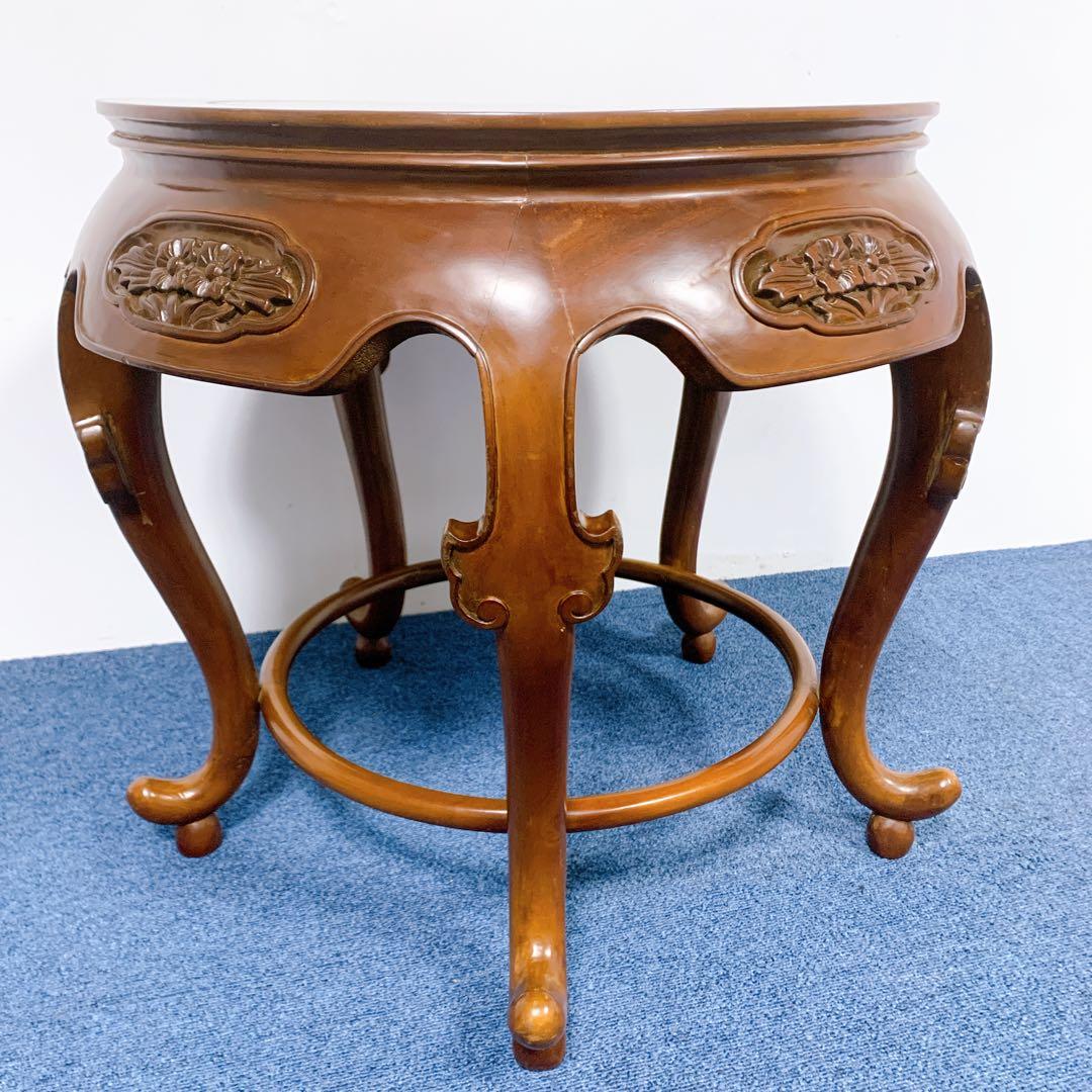 【稀少品】唐木家具 彫刻円形テーブル 猫脚センターテーブル 李朝家具 花梨