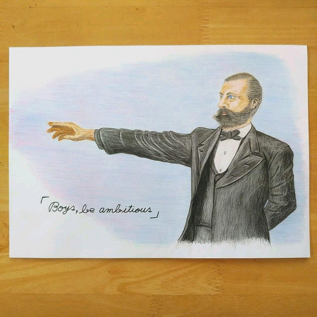 絵画色鉛筆風景画『クラーク博士』原画