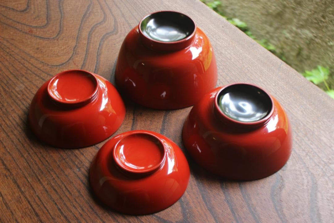 デッドストック！極上朱漆の美しい輪島塗の四つ椀（検漆器漆椀懐石四つ組椀茶道具