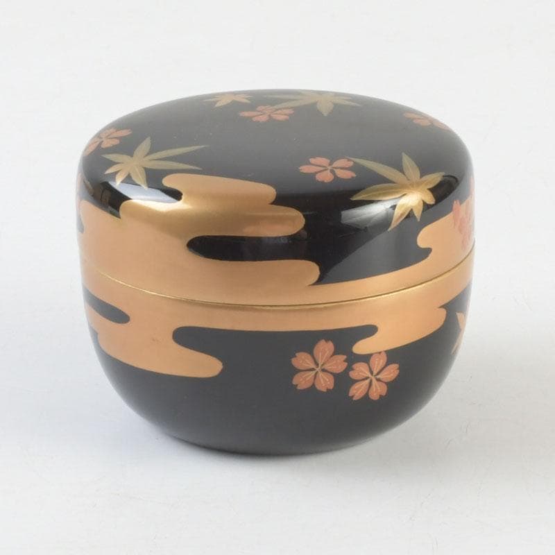 茶道具　山中塗　中村宗悦作　霞雲錦蒔絵　平棗　共箱　V　9305