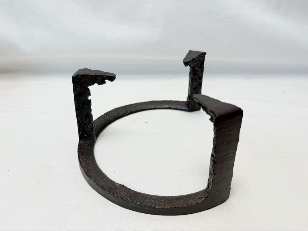 未使用 茶道具 菊地政光造 笹瓜虫喰 風炉五徳 風炉 茶釜 三つ爪 共箱