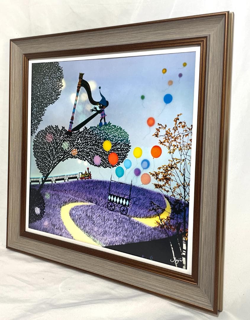 【新品】藤城清治「ラヴェンダーの幻想」ポスター 複製画　額付 　アクリル