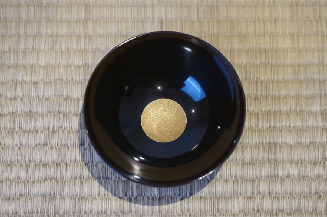 梅花松葉蒔絵・沈金風金円文(竹線刻) 黒漆吸物椀 2客/輪島塗 木製漆器 茶懐石