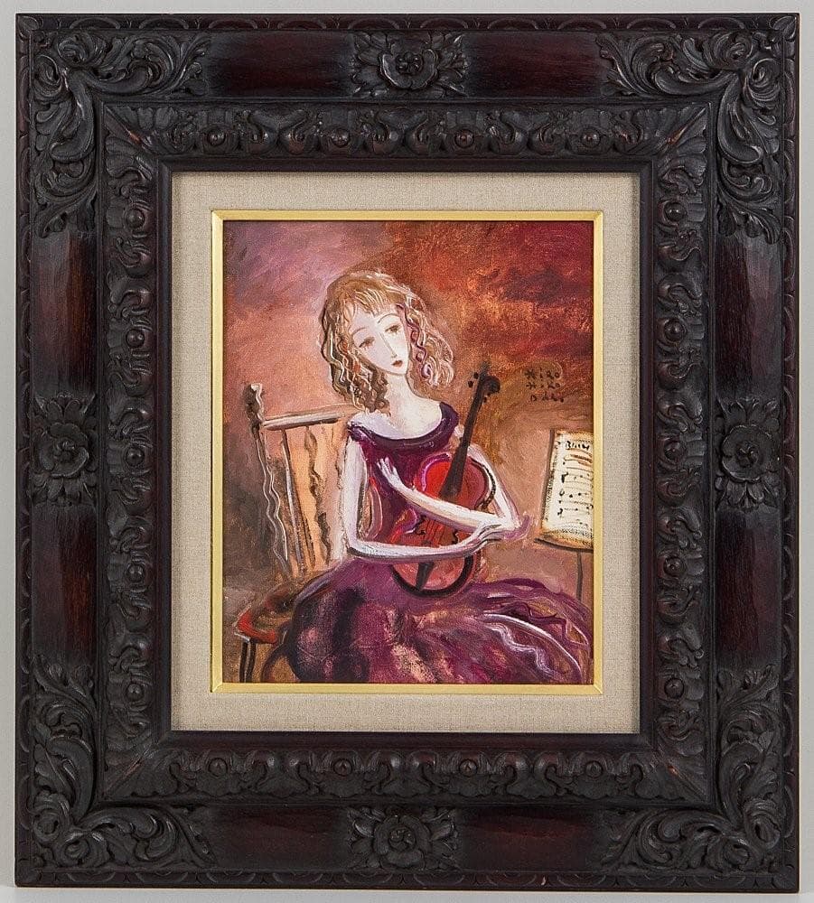 ◆織田広比古 『赤いヴァイオリン』 油彩 3号◆検）織田広喜 宮永岳彦 高塚省吾