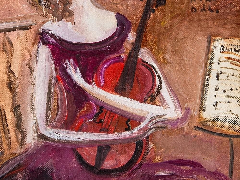 ◆織田広比古 『赤いヴァイオリン』 油彩 3号◆検）織田広喜 宮永岳彦 高塚省吾