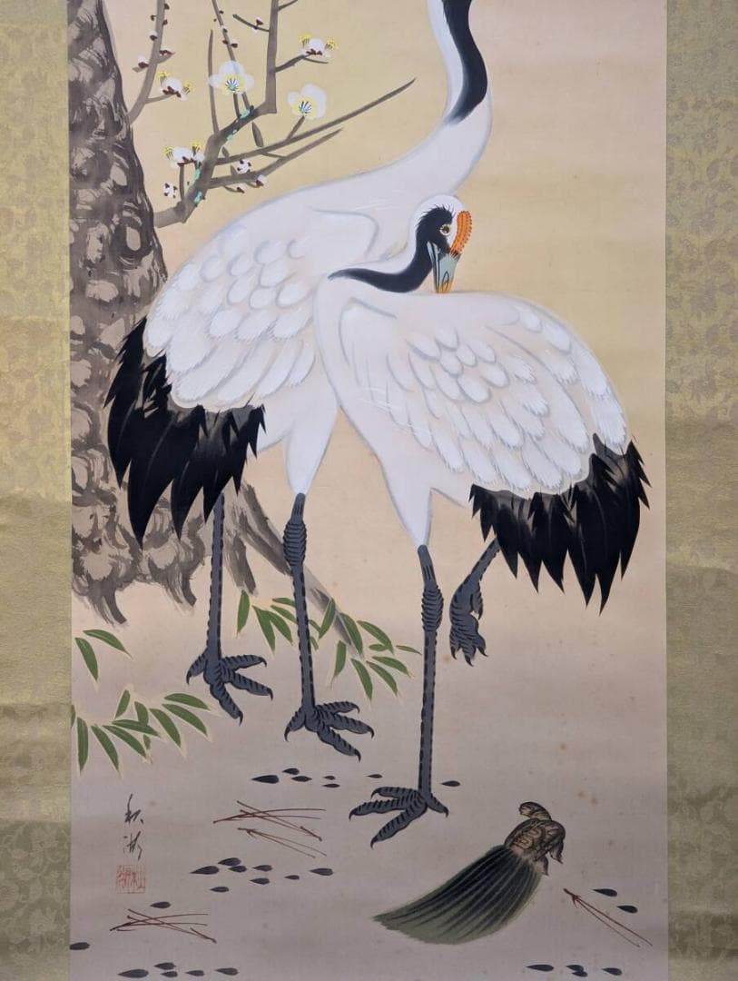 【真作】掛軸　双鶴図　逸品　P123