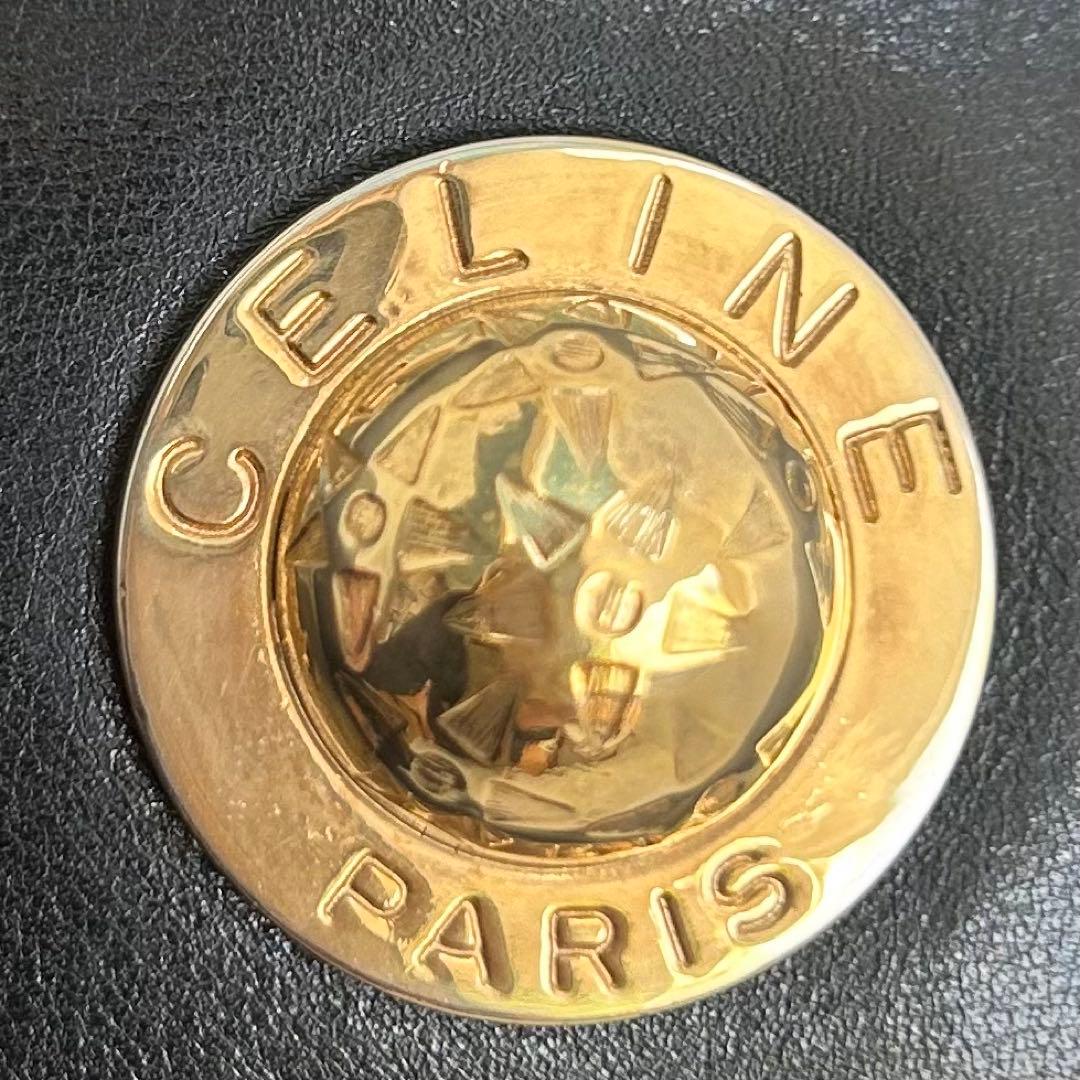 CELINE ブラックレザー ショルダーバッグ スター金具ゴールド