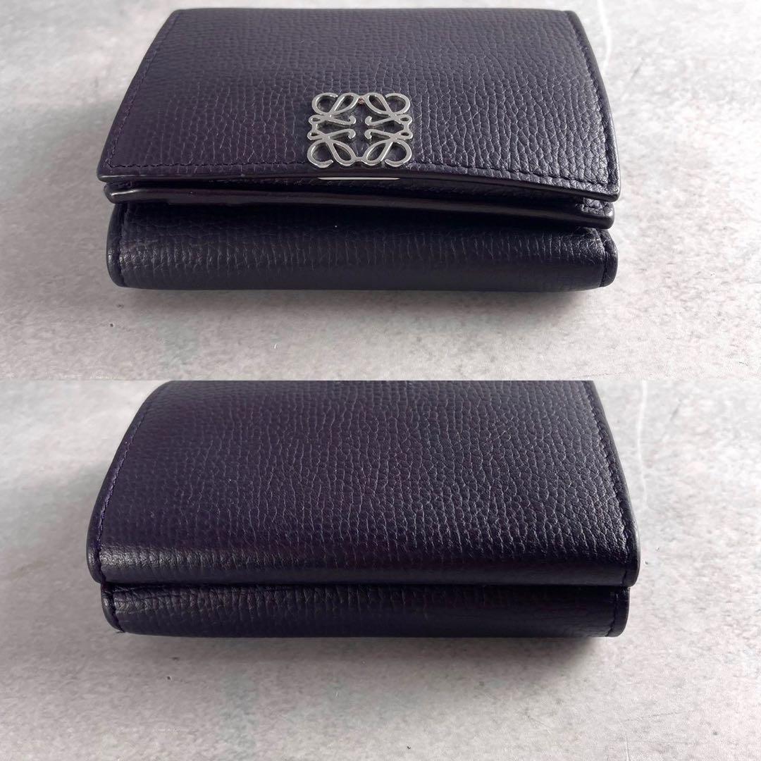 【極美品】 ロエベ トライフォールド アナグラム タン 三つ折り財布 パープル