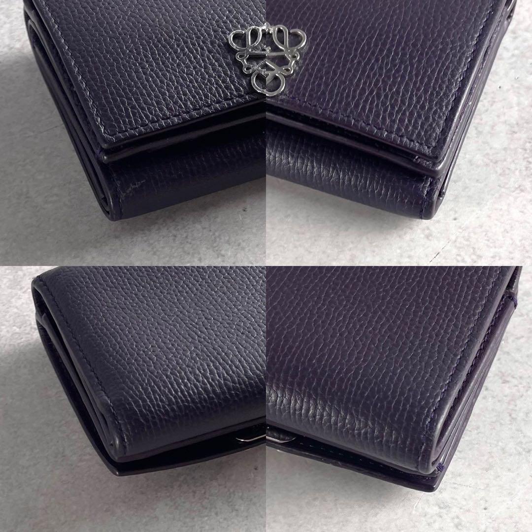 【極美品】 ロエベ トライフォールド アナグラム タン 三つ折り財布 パープル