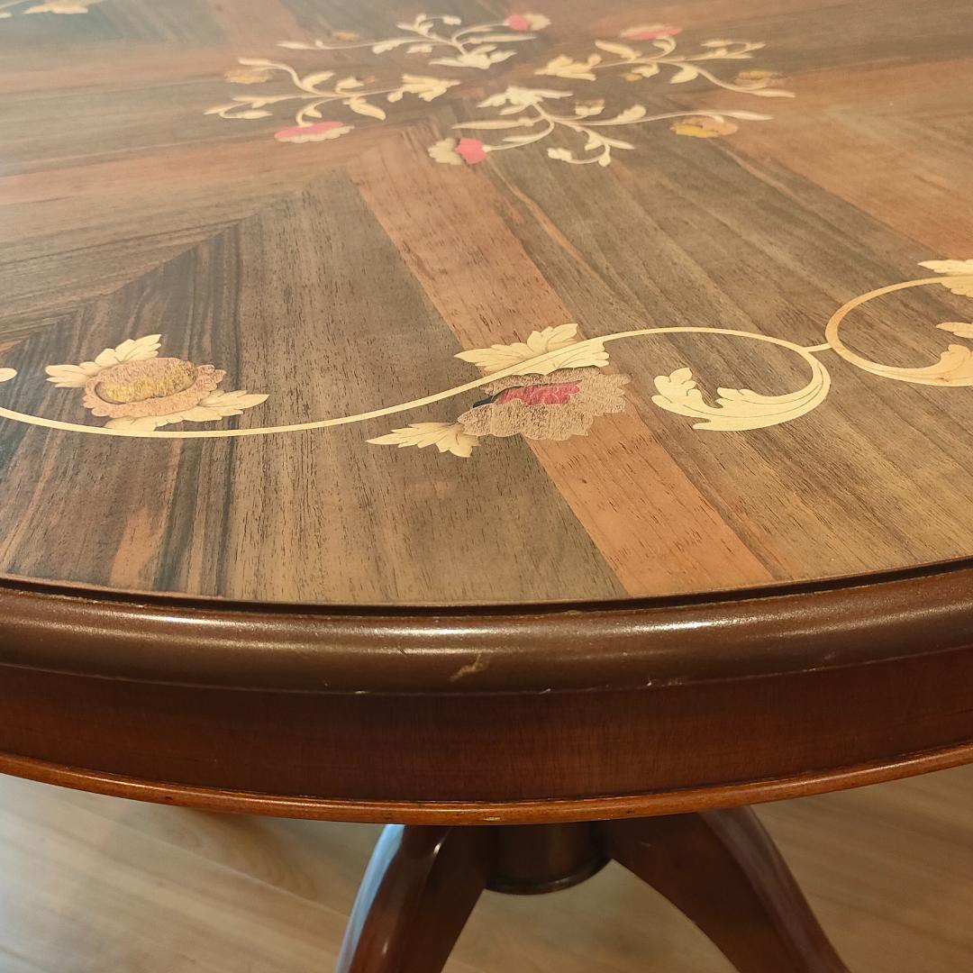 象嵌　花柄　ラウンドテーブル　イタリアンクラシック