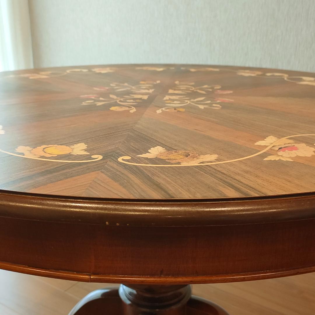 象嵌　花柄　ラウンドテーブル　イタリアンクラシック