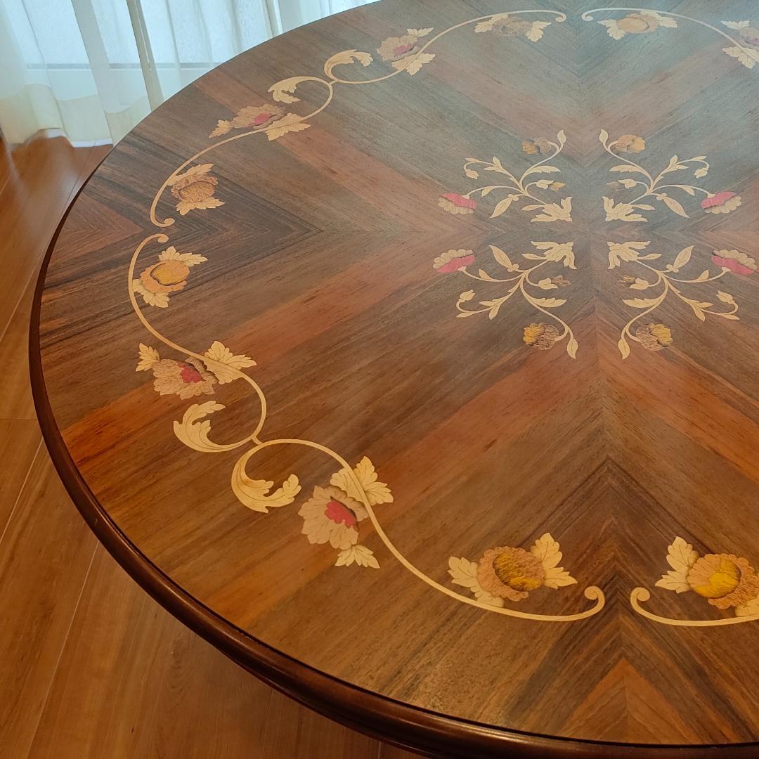 象嵌　花柄　ラウンドテーブル　イタリアンクラシック