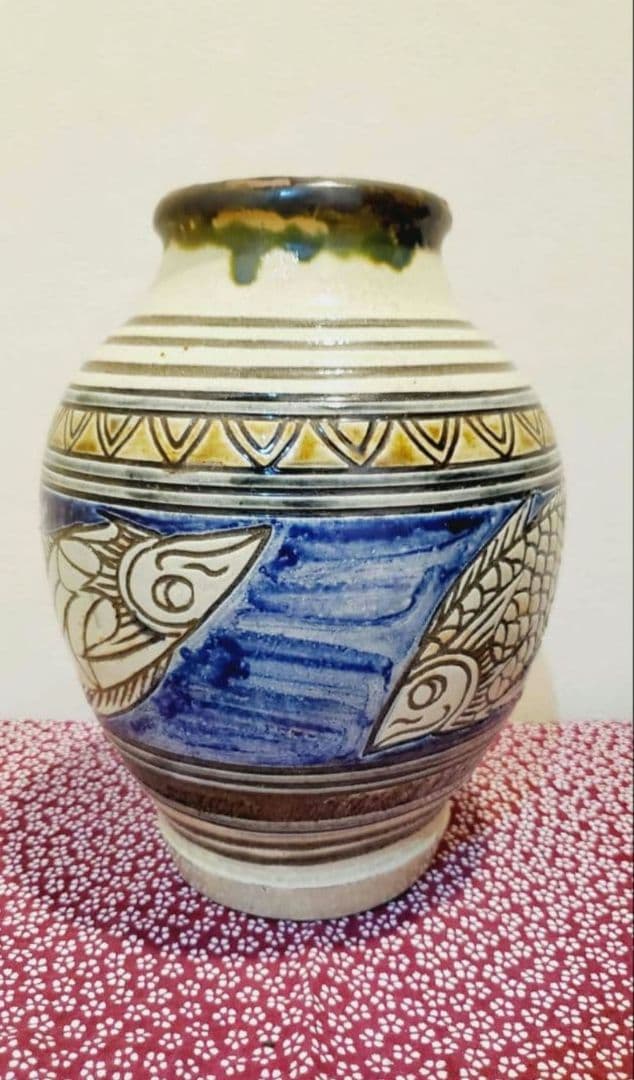 [入手困難]やちむん 金城次郎一門 宮城智 魚紋 大壺 人間国宝弟子