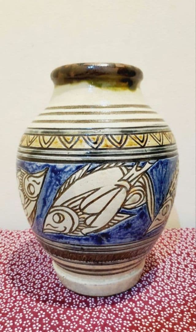 [入手困難]やちむん 金城次郎一門 宮城智 魚紋 大壺 人間国宝弟子