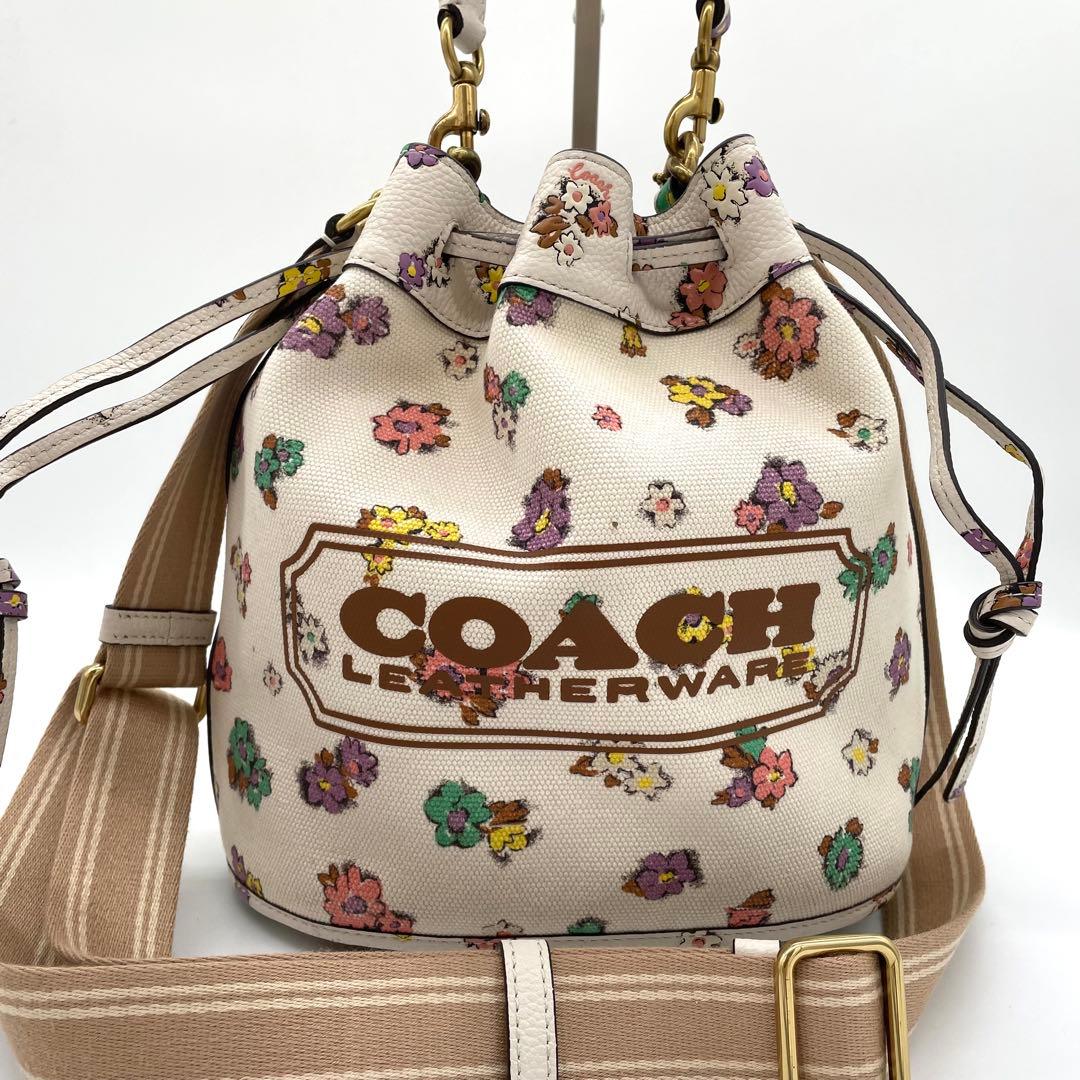 【美品】コーチ　フローラル　2way バッグ　巾着　チャーム　ゴールド金具
