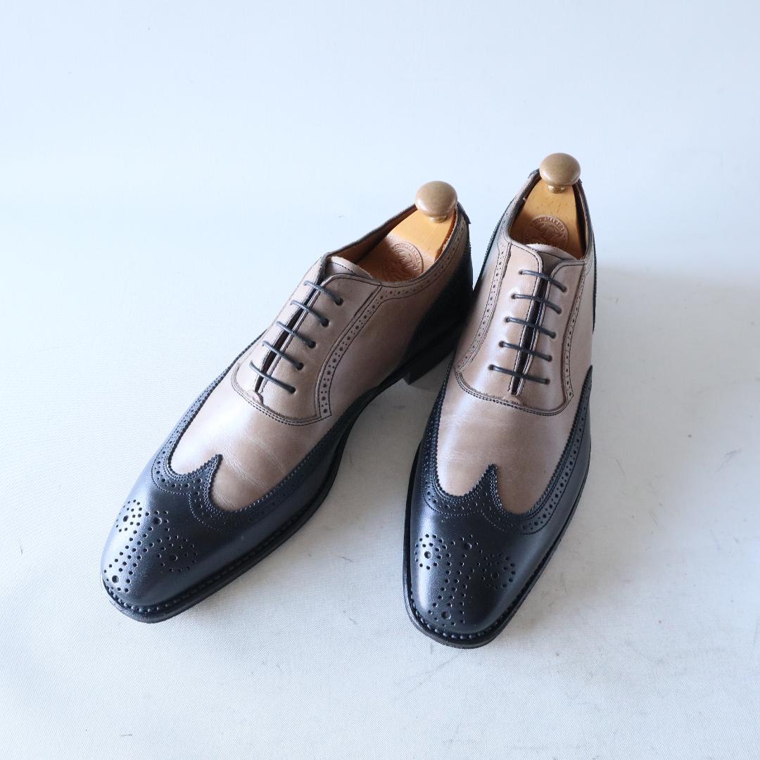 極美品リーガル　バイカラーウイングチップ　黒×グレージュ　24cm