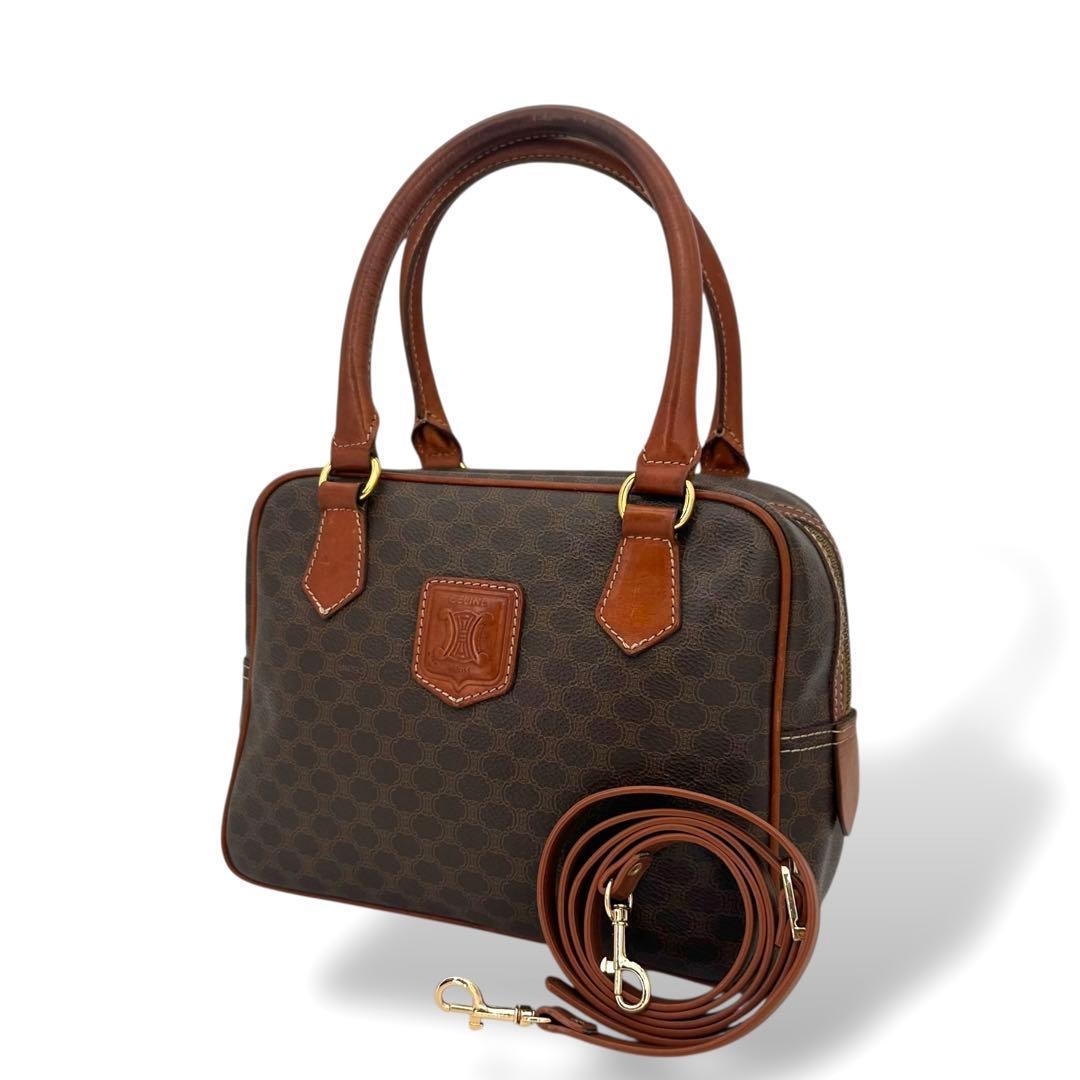 美品　セリーヌ マカダム　ハンドバッグ　ミニボストン　2way ショルダー