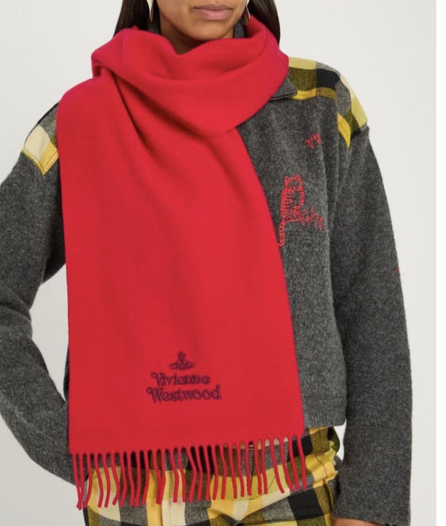 新品 Vivienne Westwood ウールマフラー イタリア製 赤