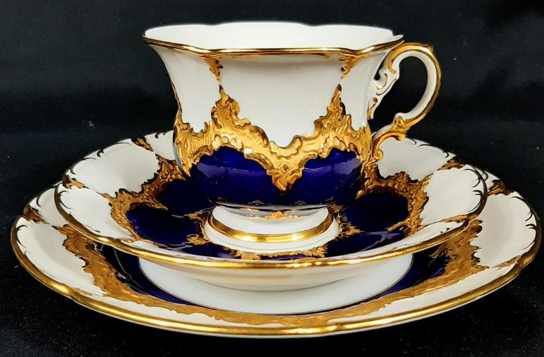 24金マイセングランツゴールドBフォーム紺カップ＆ソーサ＆プレート美品1級品 ホ