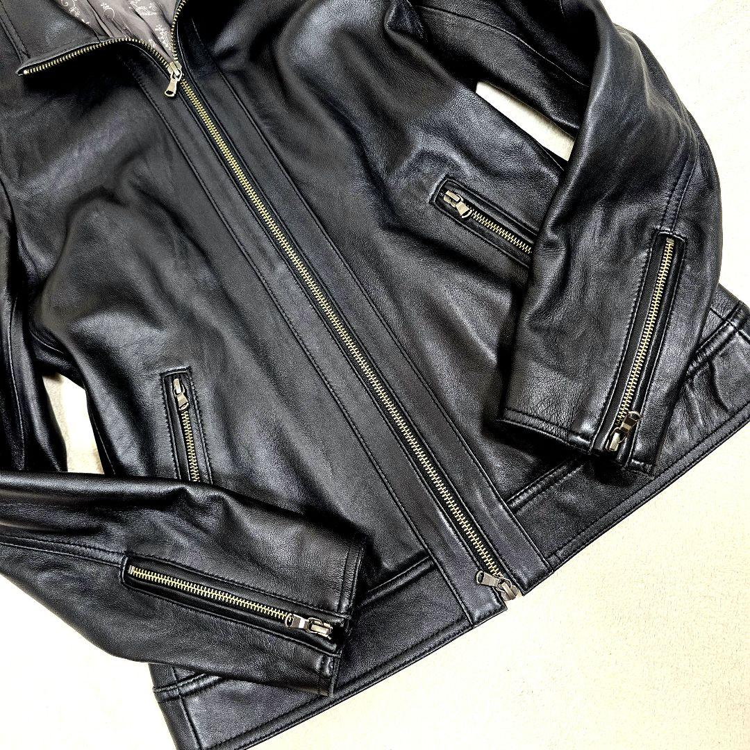 希少 ハイストリート レザージャケット シープスキン ペイズリー 本革 黒 S