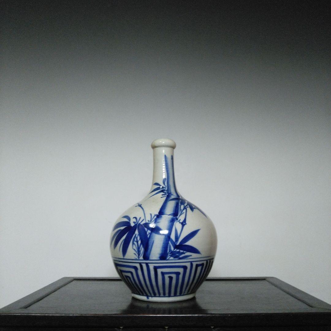 NO640 会津本郷焼　染付け徳利　笹竹文