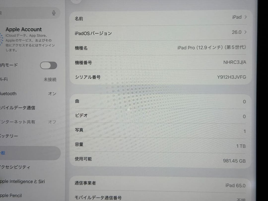 iPad pro 12.9インチ 1TB 第5世代 セルラー SIMフリー 中古
