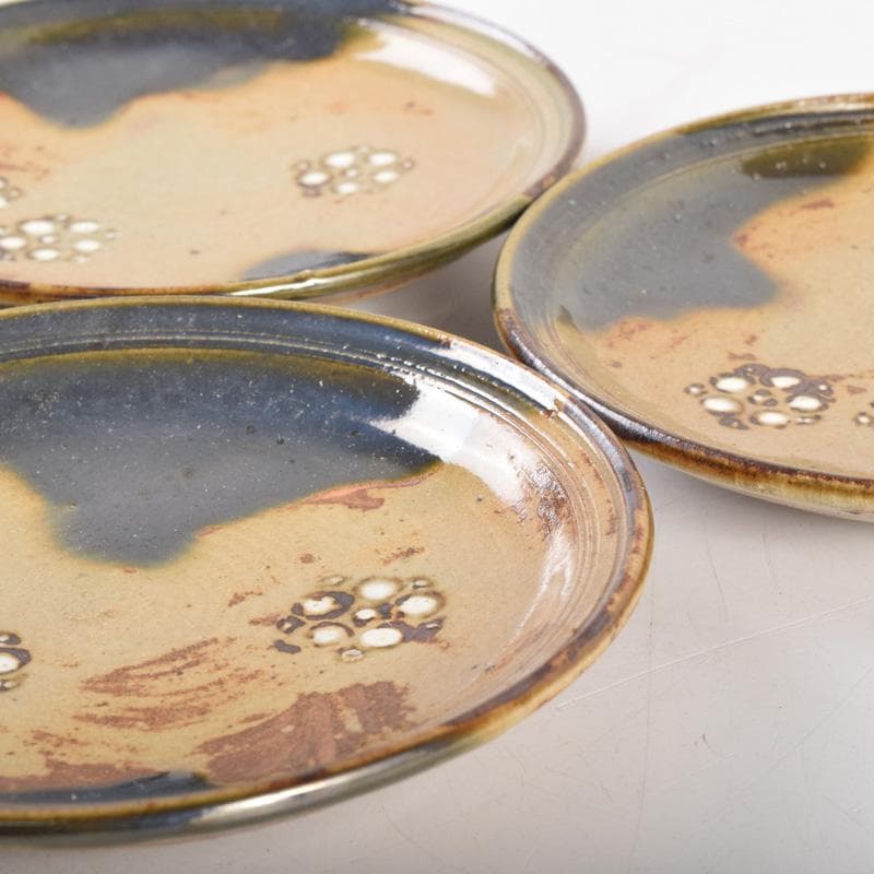 和食器　竹里庵　葵窯　加藤春二作　織部　花文　銘々皿　五客　共箱　C　8322