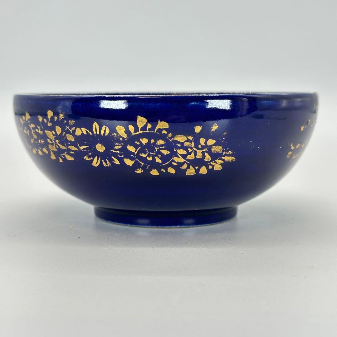 a479 送料無料 ※直し有り※ 錦光山銘 錦手瑠璃地金彩人物絵 京薩摩 茶碗