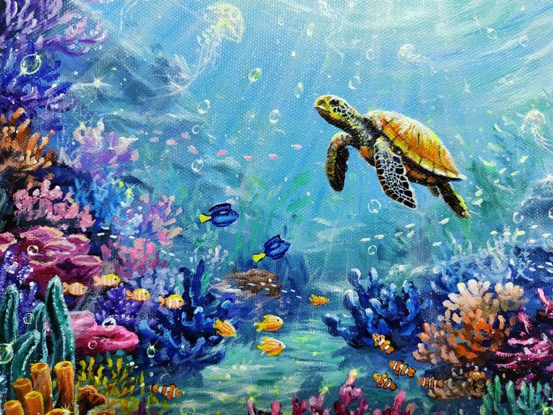 ぷ*あ様 【海中世界】アクリル画 F3 風景画 絵画