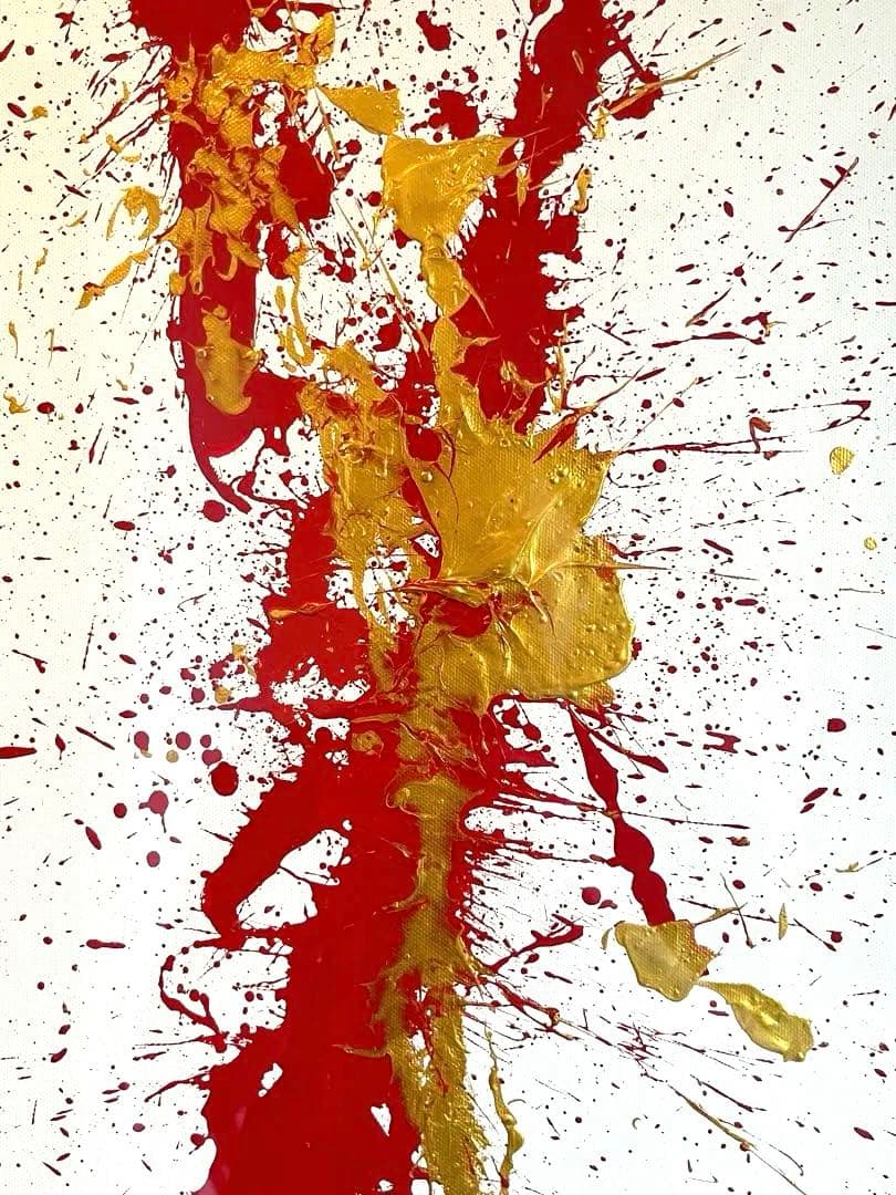 今井アレクサンドル 金×赤の抽象画 額装直筆サイン 今井俊満 アンフォルメル