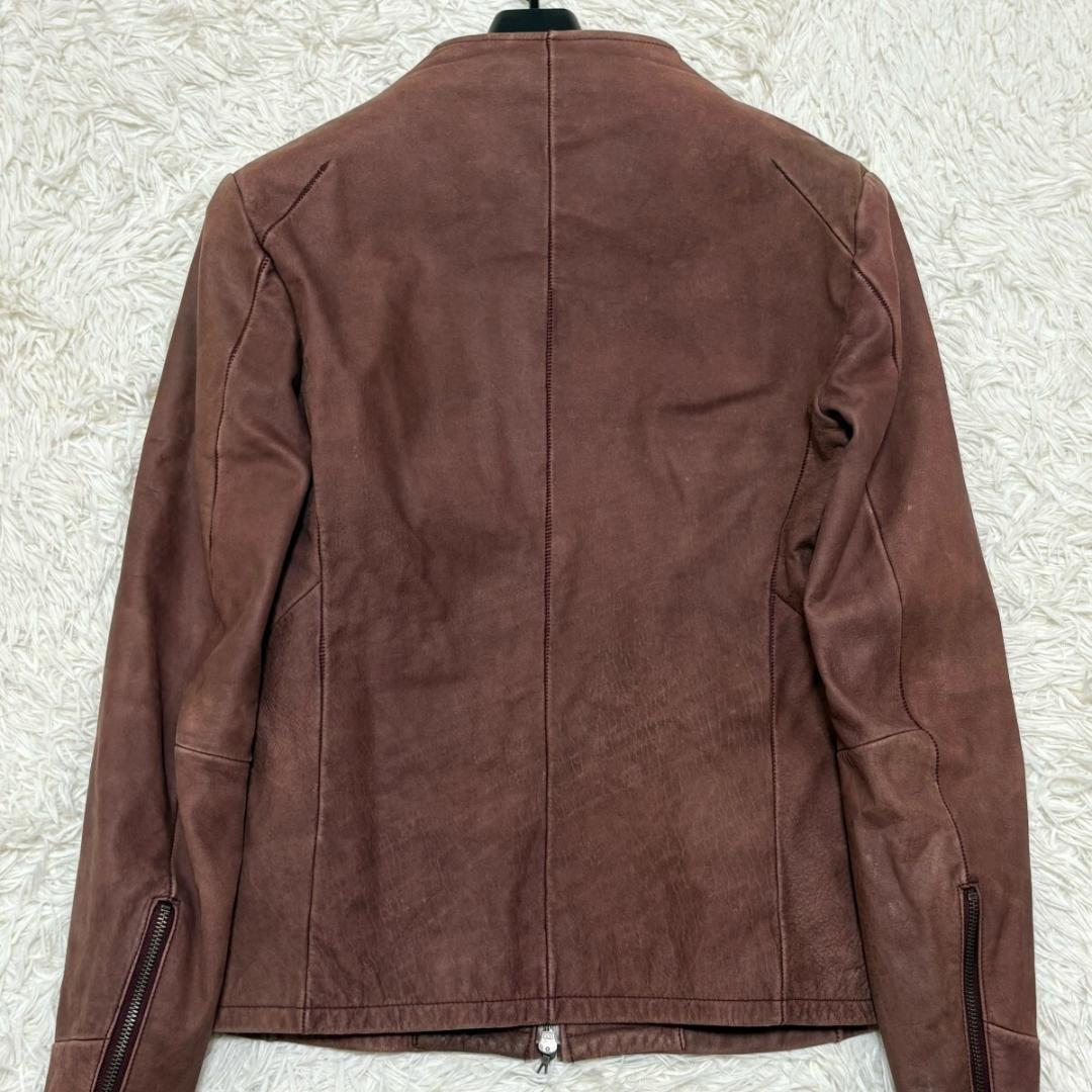 美品 L トルネードマート ノーカラー レザー シングルライダースジャケット