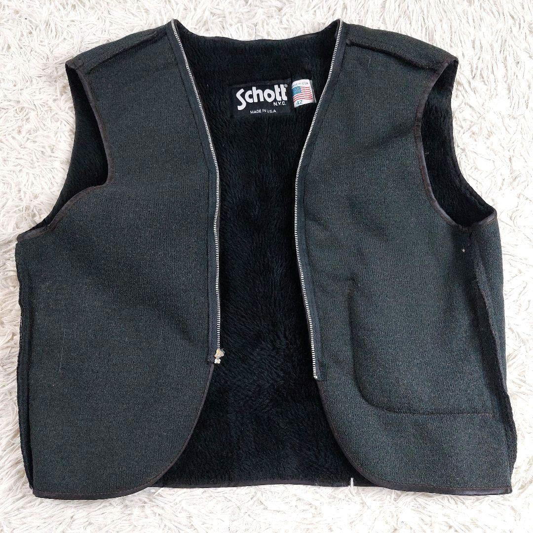 Schott USA製 襟付き ボアライナー レザーライダースジャケット 黒42