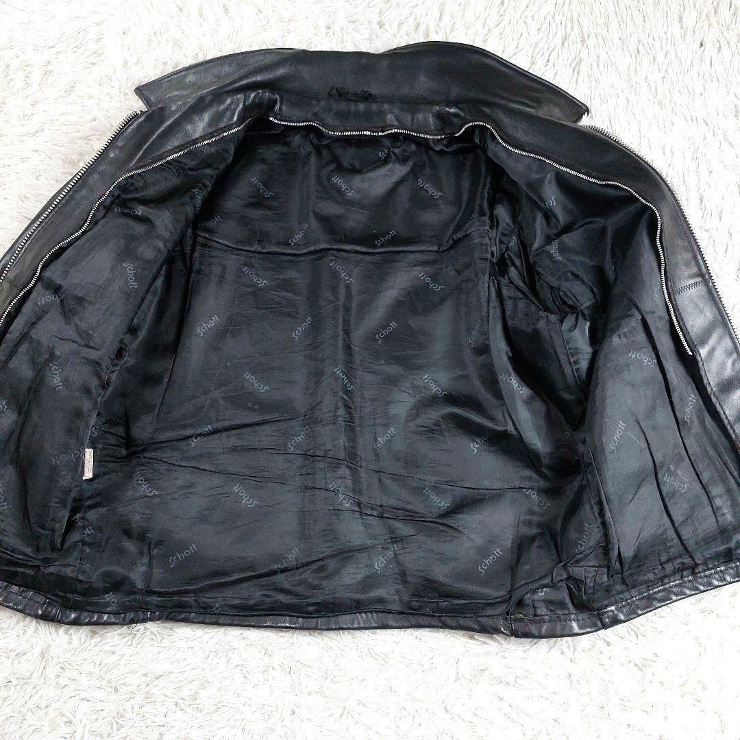 Schott USA製 襟付き ボアライナー レザーライダースジャケット 黒42