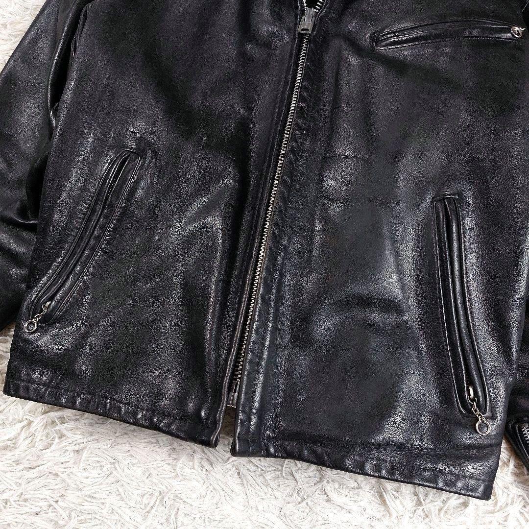 Schott USA製 襟付き ボアライナー レザーライダースジャケット 黒42