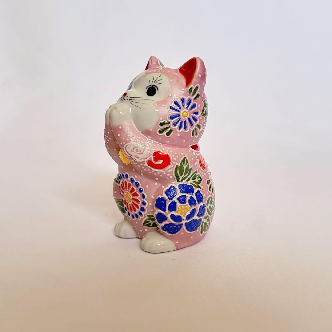 九谷焼 3.8号お祈り猫 ピンク 招き猫 日本製