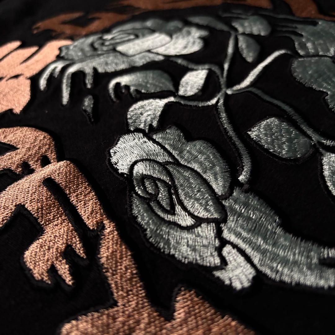 【韓国製】 レジェンダ アーチローズ刺繍Tシャツ 薔薇 ブラック フリーサイズ