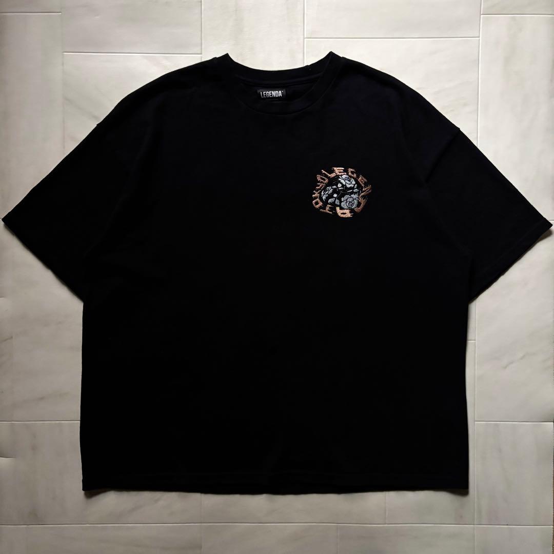 【韓国製】 レジェンダ アーチローズ刺繍Tシャツ 薔薇 ブラック フリーサイズ