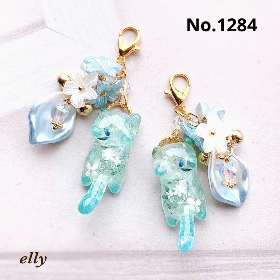 【ゆきゆっきー❄様】1284.琉球ガラス　ジャスミン　ジャンピング猫　レジン