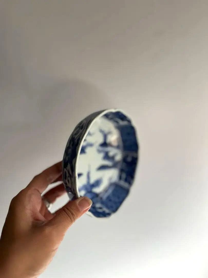 424 骨董 アンティーク 古伊万里 成化年製 染付 5寸輪花皿 2点組 幕末