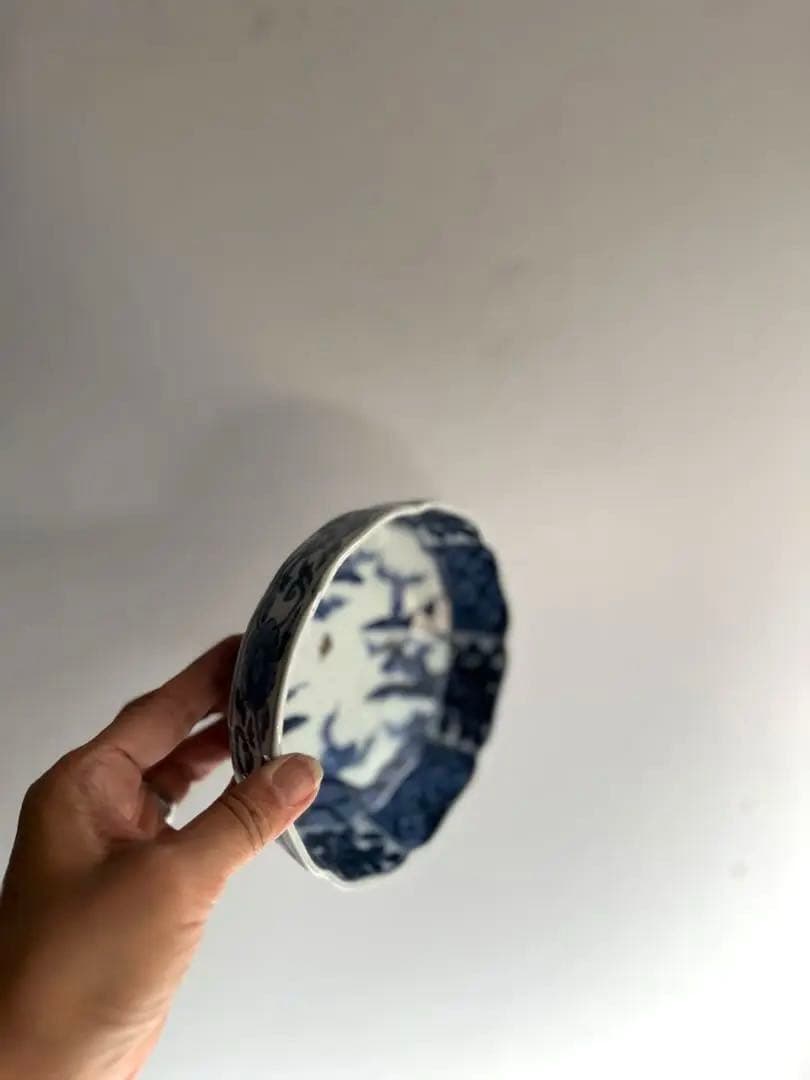 424 骨董 アンティーク 古伊万里 成化年製 染付 5寸輪花皿 2点組 幕末