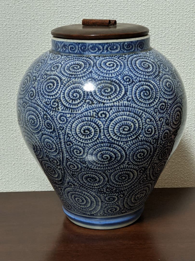⭐江戸時代後期 古伊万里 蛸唐草紋様壺 茶道具 水指用蓋付き 置物飾り 骨董品